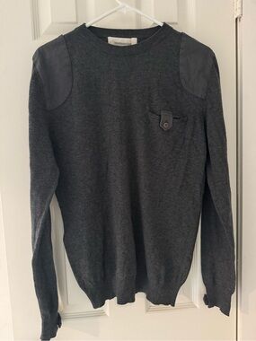 Standard Issue Dark Charcoal Crewneck Sweater with Shoulder Patches